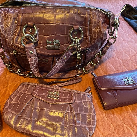 Coach purple leather purse , billfold and makeup bag